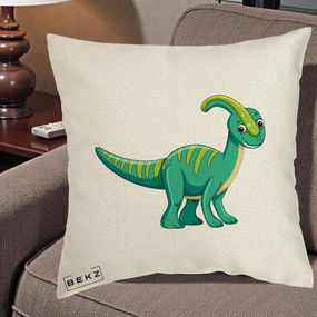 Perna Decorativa Parasaur Verde, 40x40 cm, Ecru, Husa Detasabila, Perna Inclusa, BEKZ®