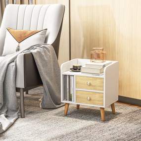 HOMCOM Noptieră cu 2 sertare mari, 1 raft deschis și picioare înalte din pin, design nordic, 43x30x49 cm | Aosom Romania