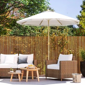 Outsunny Parasol de gradina inclinabil cu manivela si franjuri, stil boem, 8 spirote, Ø 265 x 244 cm alb | Aosom Romania