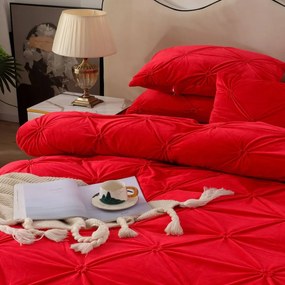 Lenjerie de pat din catifea, cu pliuri, 4 piese, pat 2 persoane, rosu, LCPJ-07