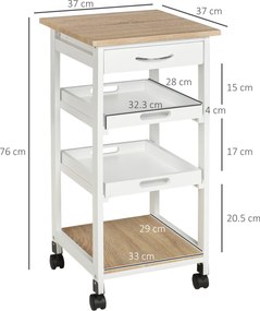 HOMCOM Căruț de servire căruță de bucătărie pe roți 2 tavane detașabile, sertar, raft stejar deschis lemn de pin alb | Aosom Romania