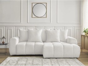 Colțar alb extensibil/cu spațiu de depozitare cu tapițerie din țesătură bouclé (cu colț pe partea dreaptă/cu șezlong) Roxelane – Bobochic Paris