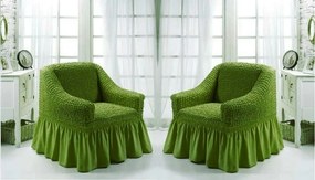 Set 2 huse elastice si creponate pentru fotolii, cu volanas, culoare Verde