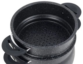 Oala pentru gatit la aburi Royalty Line RL-CP6LM, 20 cm, 6 litri, 3 piese, Finisaj marmura, Inductie, Negru