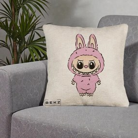 Perna Personalizata Labubu Mov Pastel, 40x40 cm, Bej Canapea, Husa Detasabila, Perna Inclusa, BEKZ®