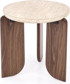Măsuță de cafea rotundă Manios 50 cm - travertin / nuc
