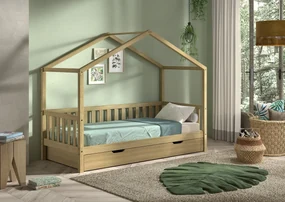 Pat Căsuță NATURE cu Protecție Integrată și Sertar, Stejar Masiv – Dallas – Vipack