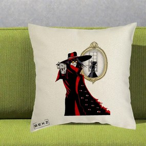 Perna Personalizata Hellsing Alucard cu Pistoale, 40x40 cm, Ecru, Husa Detasabila, Perna Inclusa, BEKZ®