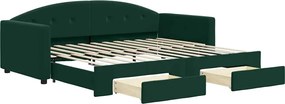 vidaXL Pat de zi cu extensie și sertare verde închis 90x200 cm catifea