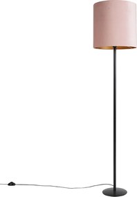 Lampă de podea neagră cu abajur din catifea roz cu auriu 40 cm - Simplo