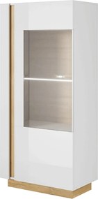 Vitrina CITY, alb/stejar, PAL melaminat/sticla, 72x40x154 cm