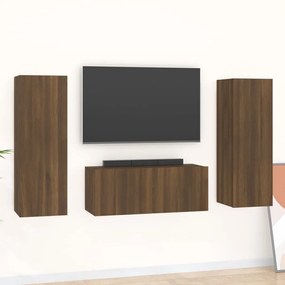 Set dulap TV, 3 piese, stejar maro, lemn prelucrat