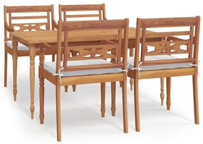 3100789 vidaXL Set mobilier de grădină cu perne, 5 piese, lemn masiv de tec