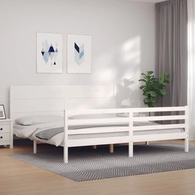3194657 vidaXL Cadru pat cu tăblie 200x200 cm, alb, lemn masiv