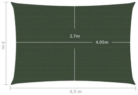 Parasolar, verde inchis, 3x4,5 m, HDPE, 160 g m   Morkegronn, 3 x 4.5 m