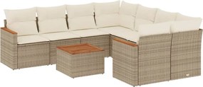 vidaXL Set canapele de grădină, 9 piese, cu perne, bej, poliratan