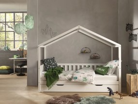 Set Pat Căsuță, cu Protecție și Sertar, Alb, 90 x 200 cm, Pin Masiv – Dallas – Vipack