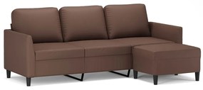 3153499 vidaXL Canapea cu 3 locuri și taburet, maro, 180 cm, piele ecologică