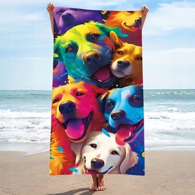 Prosop plaja WOOF 100x180 cm colorat, 100% microfibra