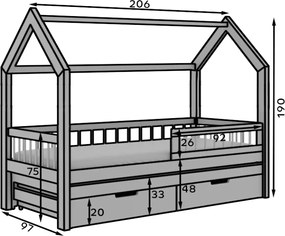 Pat pentru copii din lemn de pin cu sertare și spatiu pentru depozitare, Artes, ADRK Furniture (Culoare: Alb, Optiune modul: Cu saltea, Dimensiuni:
