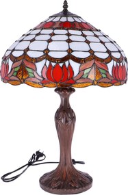 Lampa de masa Tiffany Red Lotus h 62 cm, abajur 40 cm