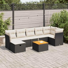 3325766 vidaXL Set mobilier de grădină cu perne, 8 piese, negru, poliratan