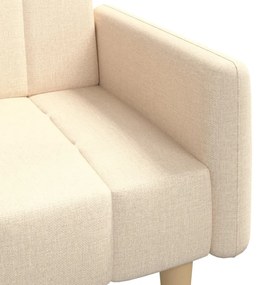Canapea extensibila cu 2 locuri, crem, material textil Crem, Fara suport de picioare