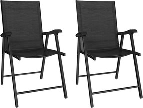 Outsunny Set de 2 scaune pliabile pentru grădină, cu spătar înalt și cotieră, oțel, Texteline 58 x 62 x 97 cm Negru | Aosom Romania