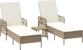 vidaXL Șezlong cu pernă 2-persoană 3 pcs Bej și alb crem poliratan