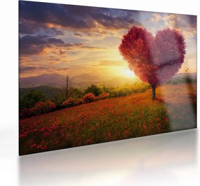 Tablou pe sticlă cu copaci în forma de inimă (70x50 cm)