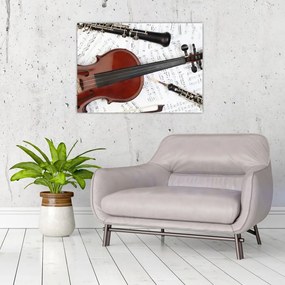 Tablou pe sticlă - Unelte muzicale (70x50 cm)