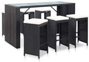49560 vidaXL Set mobilier bar de grădină cu perne, 7 piese, negru, poliratan