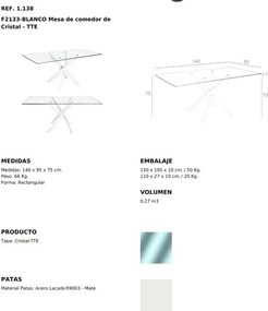 Masa dreptunghiulara design modern Veola alb, 140x95cm
