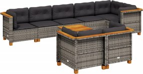 vidaXL Set canapele de grădină, 9 piese, cu perne, gri, poliratan