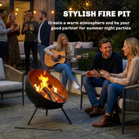 Outsunny Bol pentru foc 60 x 53 x 66cm reglabil focar cu cârlig grilaj pentru cărbuni suport Negru | Aosom Romania