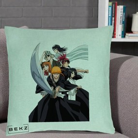 Perna Personalizata Bleach Grup Complet Ichigo si Prietenii, 40x40 cm, Verde Menta, Husa Detasabila, Perna Inclusa, BEKZ®
