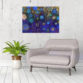 Tablou pe sticlă - Flori albastru închis (70x50 cm)
