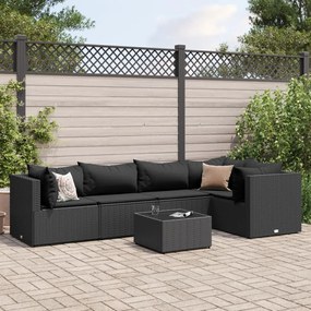 3308099 vidaXL Set mobilier de grădină cu perne, 6 piese, negru, poliratan