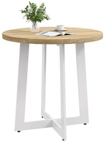 HOMCOM Masă de Dining Rotundă pentru 4 Persoane Masă de Bucătărie cu Blat de Lemn și Bază de Oțel Încrucișată Ø80x75 cm Stejar | Aosom Romania