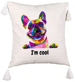 Perna Decorativa cu Franjuri, Model I&apos;m cool Colorful, 45x45 cm, Ecru, Cu fermoar