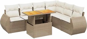 vidaXL Set canapele de grădină, 7 piese, cu perne, bej, poliratan