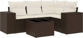 vidaXL Set canapele de grădină cu perne, 5 piese, maro, poliratan
