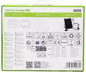 Proiector LED solar dimabil Aigostar LED/200W/3,4V IP66 + telecomandă