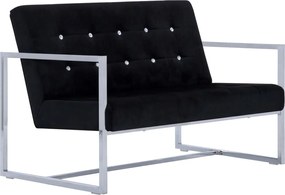 vidaXL Canapea cu 2 locuri cu brațe, negru, crom și catifea