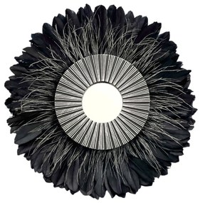 Oglinda decorativa cu pene negre argintii SELLY, 50-52 cm