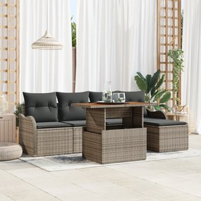 Set Canapea Grădină vidaXL 6 Piese cu Perne Gri Ratan Polimeric Acacia
