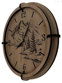 Li-Go 23676/DUB5 - Ceas de perete din lemn, 1xAA, Ø 32 cm, stejar/Munți