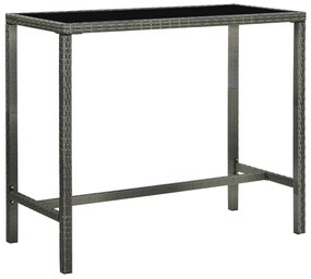 vidaXL Masă de bar de grădină, gri, 130x60x110 cm, poliratan și sticlă