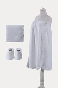 Set SAUNĂ pentru femei LIA în cutie cadou, 3 buc Mărime universală + prosop + Papuci de casa 40/42 Alb / White
