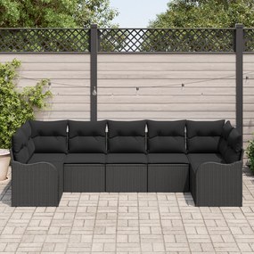 vidaXL Set de canapele pentru grădină cu pernă 7 pcs Negru Rattan poli